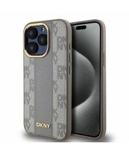 Case DKNY DKHMP14LPCPVSLE iPhone 14 Pro 6.1" beige/beige hardcase Leather Checkered Mono Pattern MagSafe