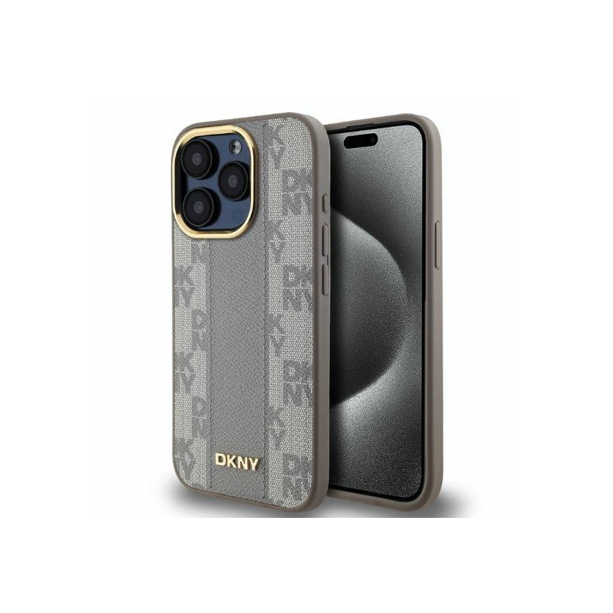 Case DKNY DKHMP14LPCPVSLE iPhone 14 Pro 6.1" beige/beige hardcase Leather Checkered Mono Pattern MagSafe