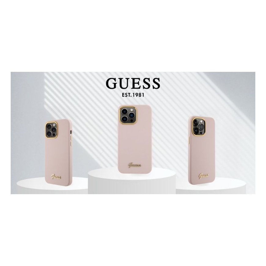 Dėklas Guess GUHCP16XSMBSLP iPhone 16 Pro Max 6.9" rožinis/pink hardcase Silicone Script Metal Logo & Frame