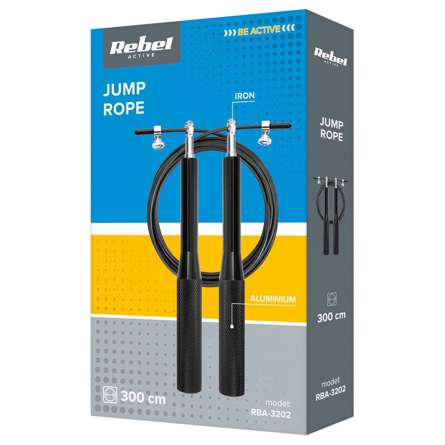 Aluminum boxing jump rope with metal bearing, 3m, adjustable, REBEL ACTIVE – 5
