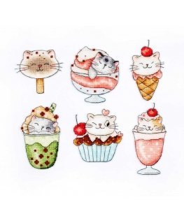 luca S Cross Stitch Kit Summer Kitties Set of 6 10x7cm SLETIL8089