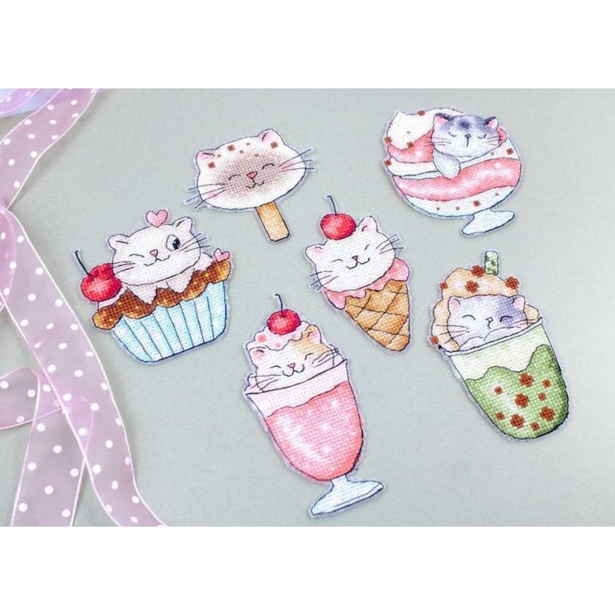 luca S Cross Stitch Kit Summer Kitties Set of 6 10x7cm SLETIL8089 – 2