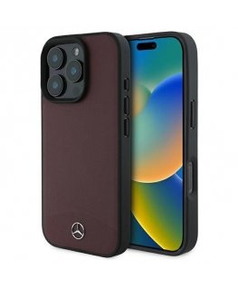 Mercedes Textured And Plain Leather MagSafe case for iPhone 16 Pro Max - red