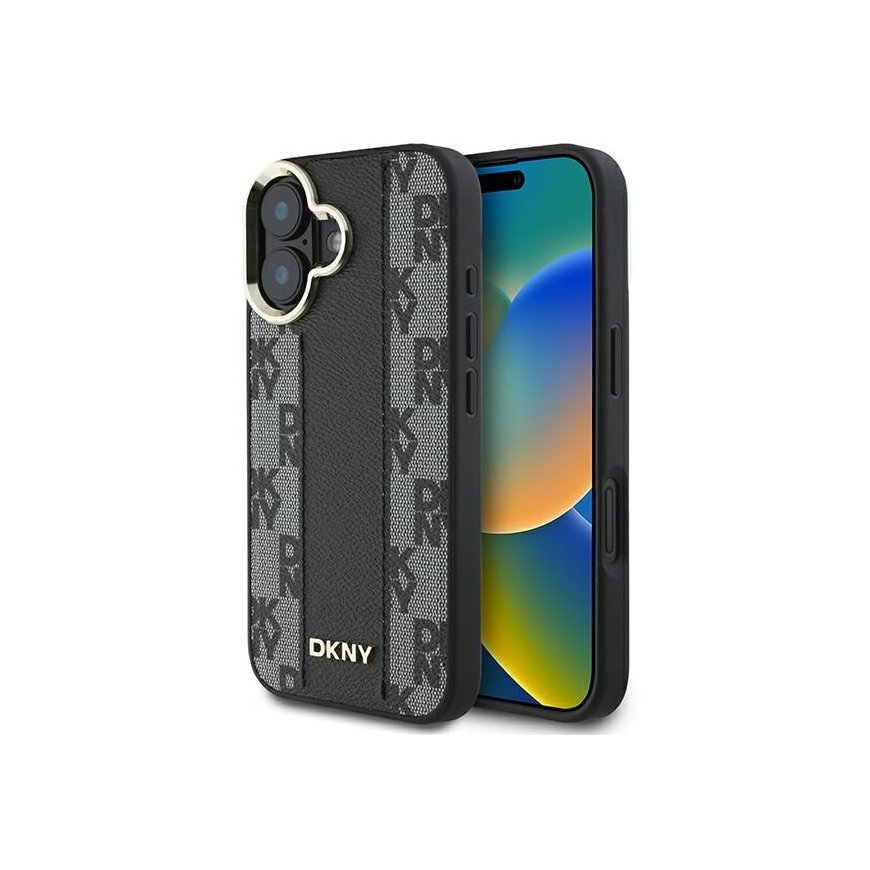 DKNY Checkered Pattern Magsafe iPhone 16 Plus Case - Black