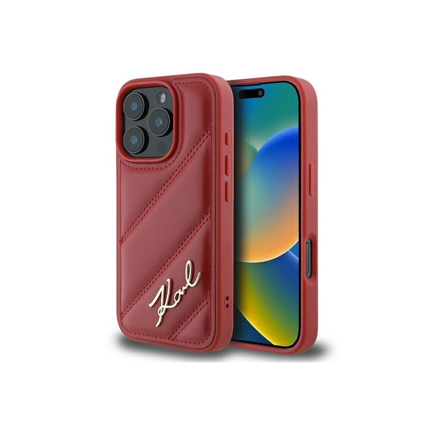 Karl Lagerfeld Quilted Signature iPhone 16 Pro Case - Red