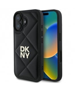 DKNY Quilted Stack Logo iPhone 16 Case - Black