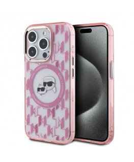Karl Lagerfeld IML Monogram Karl & Choupette Head MagSafe iPhone 15 Pro Case - Pink