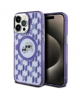 Karl Lagerfeld IML Monogram Karl & Choupette Head MagSafe iPhone 15 Pro Case - Purple