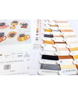 Letistitch Cross Stitch Kit "Pumpkin Cup Kitties Set of 6" 9x7cm SLETIL8092