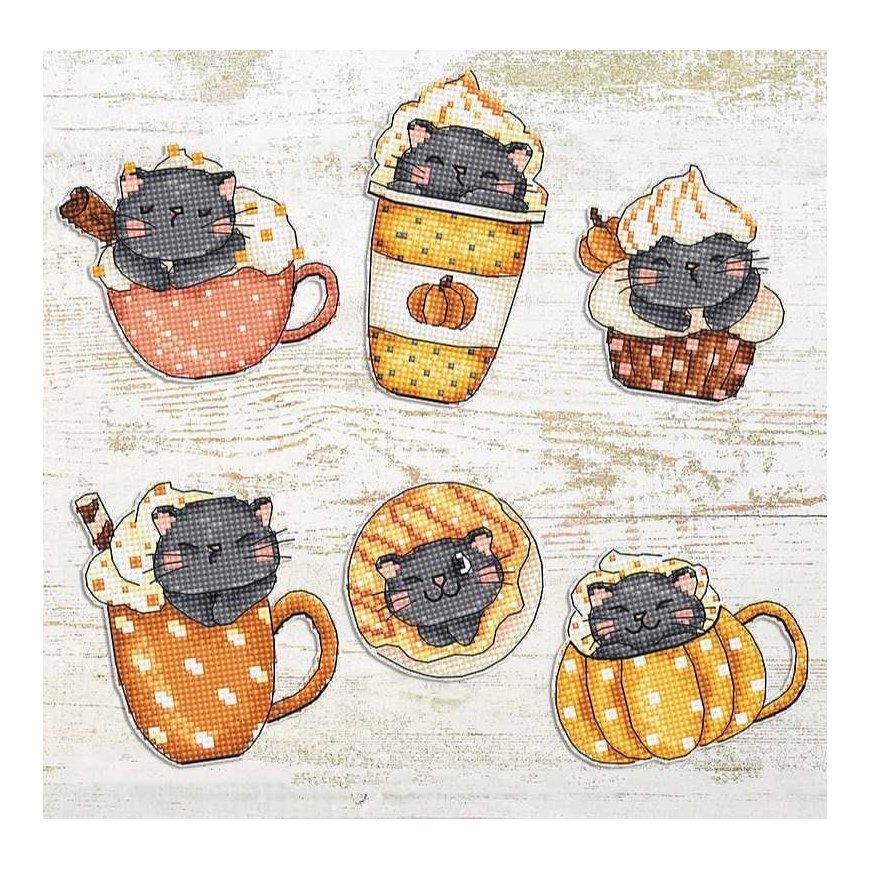 Letistitch Cross Stitch Kit "Pumpkin Cup Kitties Set of 6" 9x7cm SLETIL8092 – 2