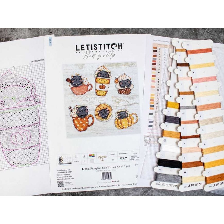 Letistitch Cross Stitch Kit "Pumpkin Cup Kitties Set of 6" 9x7cm SLETIL8092 – 3