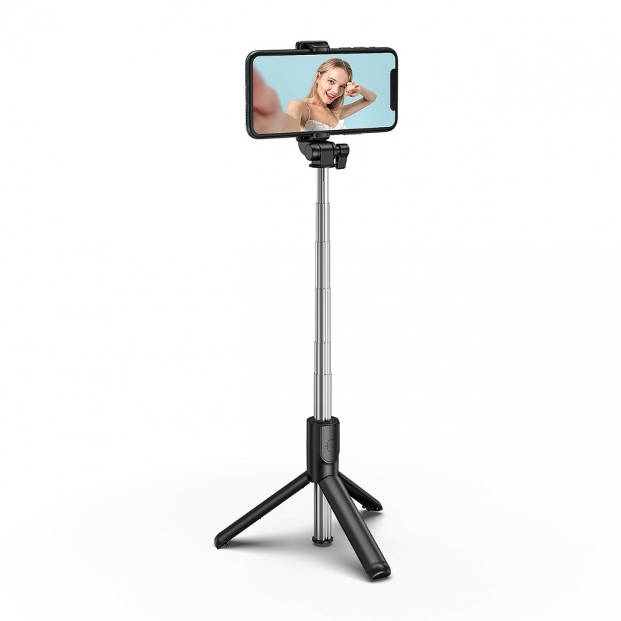 Selfie stick WHS1Y telescopic tripod 1m with phone holder - black
