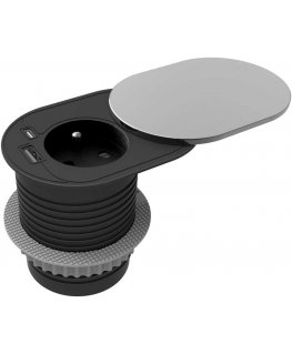 Orno Furniture socket ?6cm, recessed into table top with sliding cover, USB charger and 1.9m cable, 1x2P+Z (French), 1xUSB (type