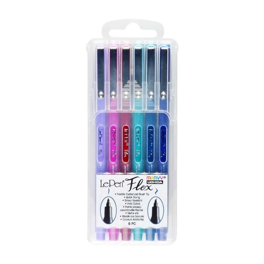 Marvy Uchida MARVY brush tip pens "Le Pen Flex" Jewel, 6 colors