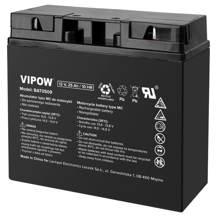 VIPOW MC type battery for motorcycles 12V 25Ah