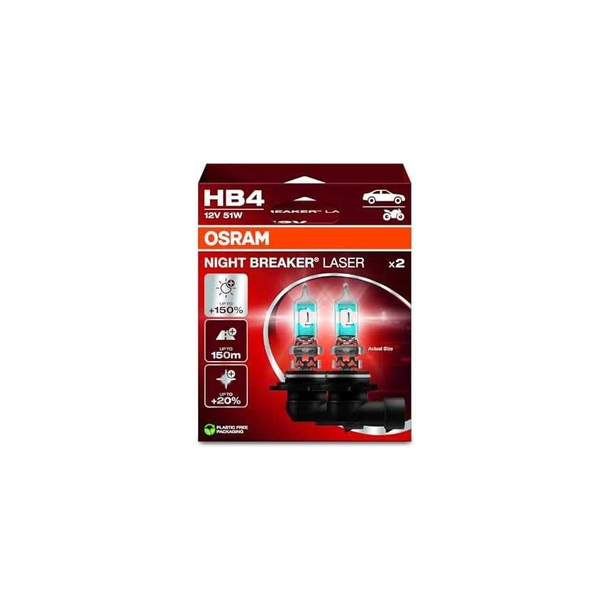 OSRAM Car bulbs NIGHT BREAKER LASER + 150% HB4 51W 12V P22D (for American cars) 2pcs – 2