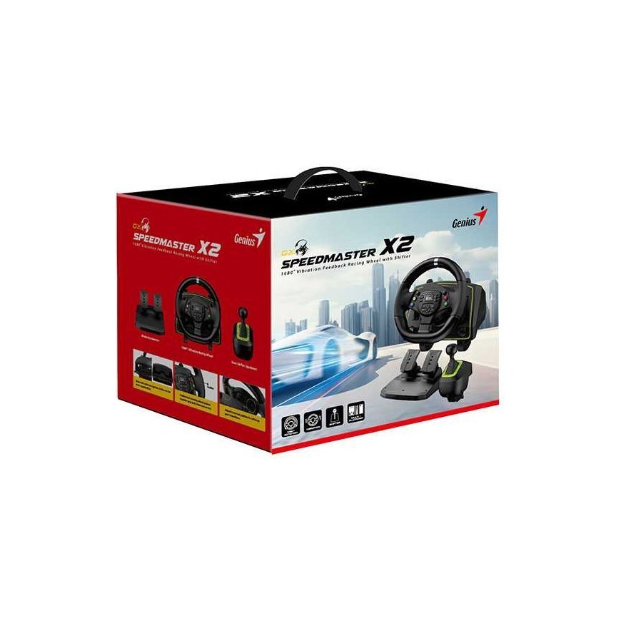 Steering wheel Genius GX Gaming SpeedMaster X2, steering wheel with pedals and shifter, 13 buttons, USB, black – 3