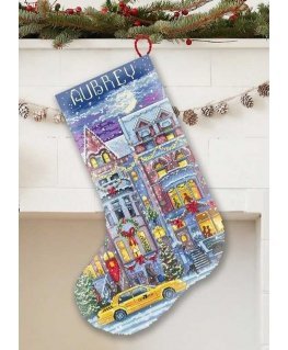 Letistitch Counted Cross Stitch Kit "Winter Townhouse Stocking" 24.5x37cm SLETIL8085