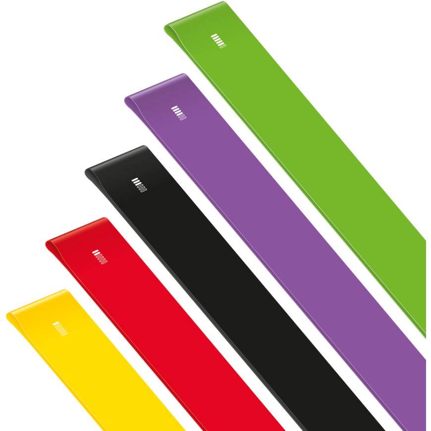 Set of latex exercise bands 2m - Long Band LTs-1, 1-5kg, 5 bands, REBEL ACTIVE