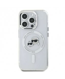 Karl Lagerfeld Case for iPhone 16 Pro 6.3" KLHMP16LHLSKCH White Hard IML Metal Karl&Choupette Head MagSafe