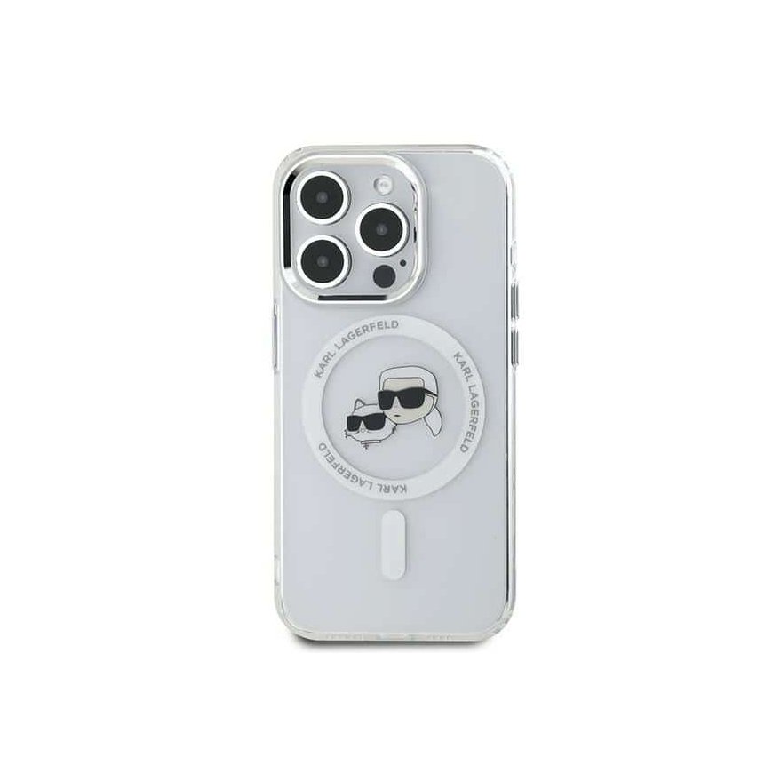 Karl Lagerfeld Case for iPhone 16 Pro 6.3" KLHMP16LHLSKCH White Hard IML Metal Karl&Choupette Head MagSafe