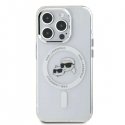 Karl Lagerfeld dėklas, skirtas iPhone 16 Pro 6,3" KLHMP16LHLSKCH balta kieta IML metalinė Karl&Choupette galvutė MagSafe