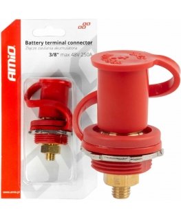 Battery power connector red plus with cap 3/8 m10 12v 24v 48v 250a amio-03814