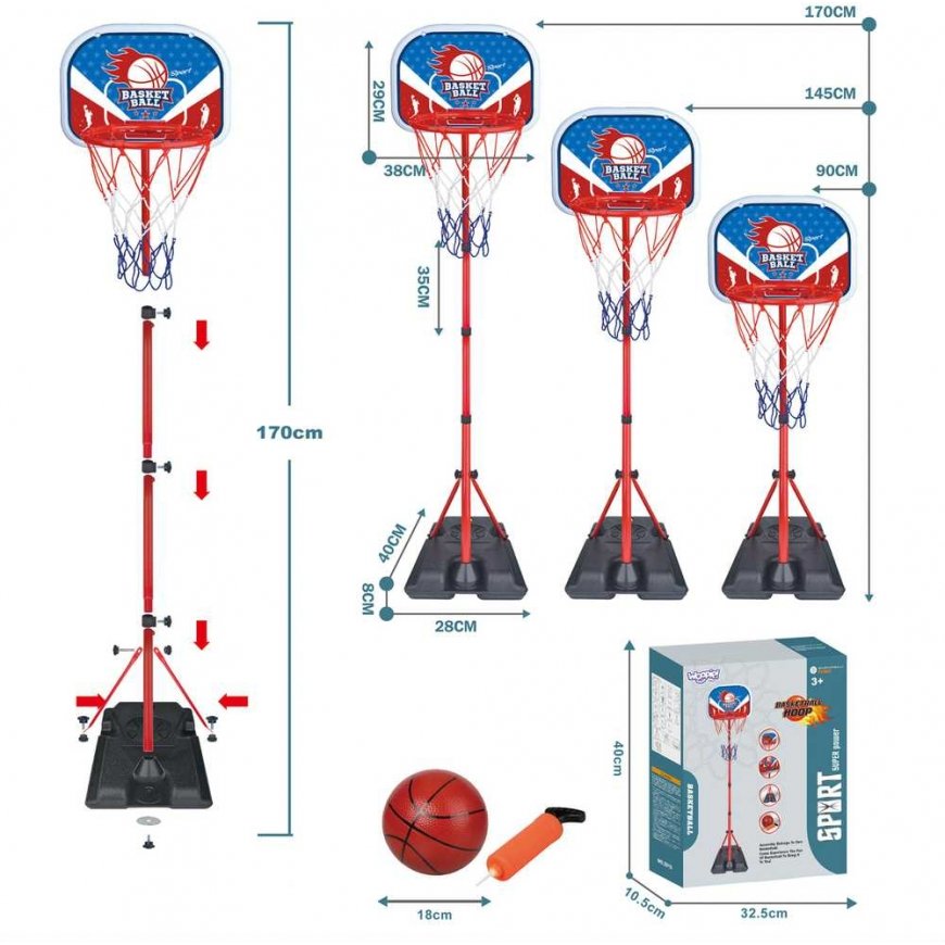 Woopie Reguliuojamo Aukščio Krepšinio Sistema 90-170 cm + Kamuolys – 2