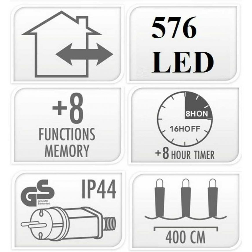 KOOPMAN LAMPKI CHOINKOWE ŁAŃCUCH ŚWIETLNY 576 LED TIMER CIEPŁY WHITE – 2