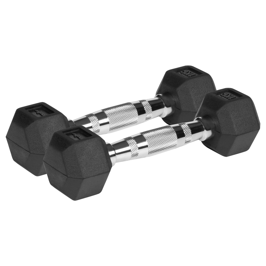 Rubberized cast iron dumbbells HEX 2x1kg, REBEL ACTIVE