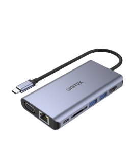 UNITEK uHUB O8+ Wired USB 3.2 Gen 1 (3.1 Gen 1) Type-C Grey