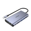 UNITEK uHUB O8+ Langallinen USB 3.2 Gen 1 (3.1 Gen 1) Type-C Harmaa