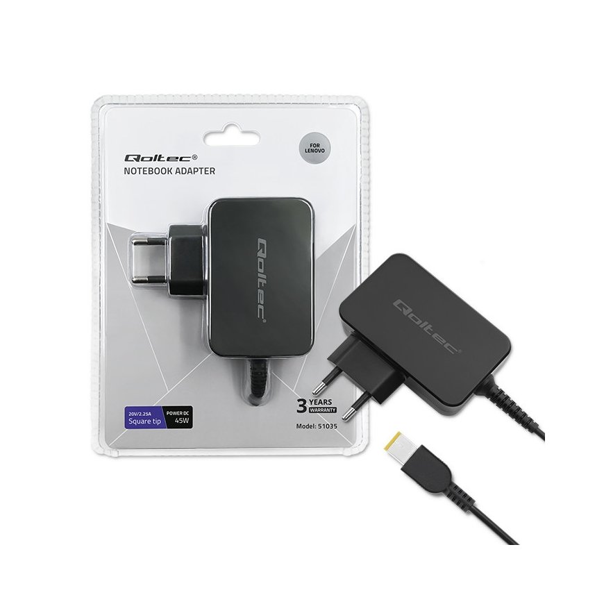 Qoltec 51035 toiteadapter ja vaheldi Hoonesisene 45 W Must – 2