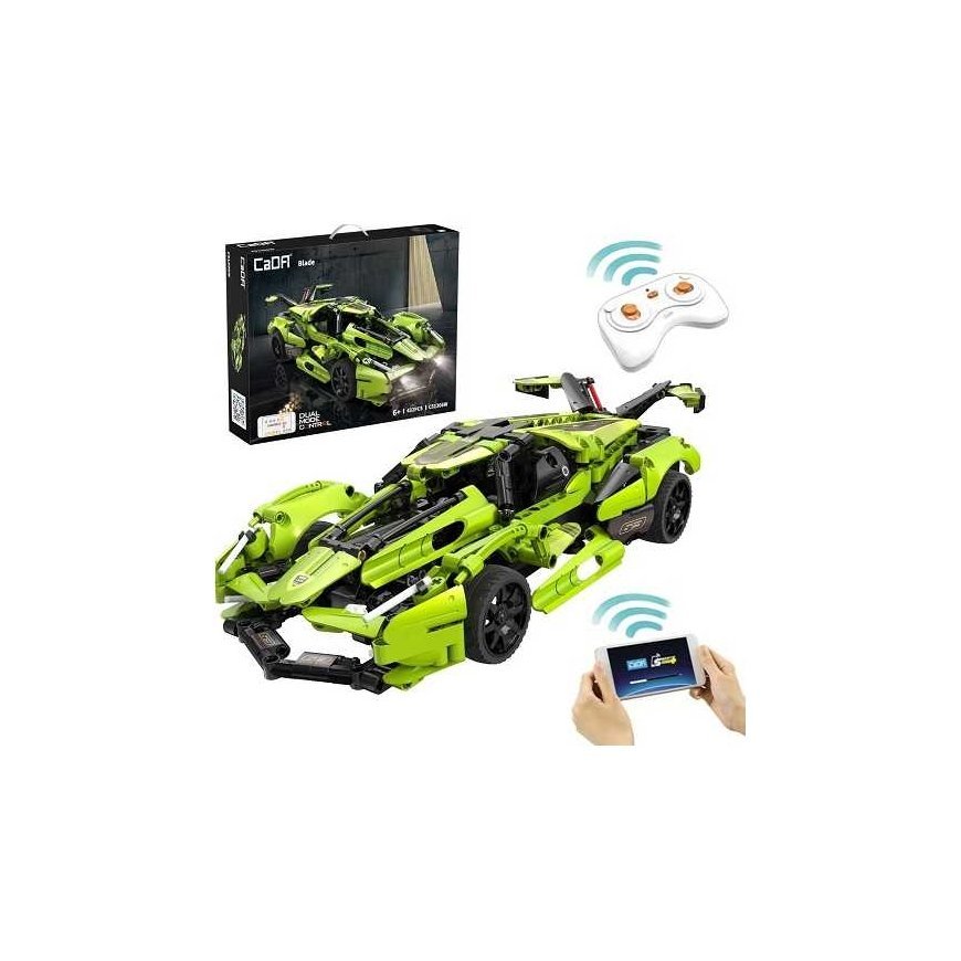 Klocki konstrukcyjne CaDA Zdalnie sterowane Duże Auto sportowe Green samochód Blade RC Dual Mode Światło LED 432 elements