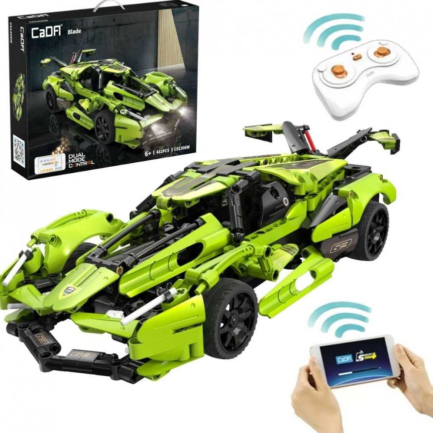 Klocki konstrukcyjne CaDA Zdalnie sterowane Duże Auto sportowe Žalias samochód Blade RC Dual Mode Światło LED 432 elementy – 2