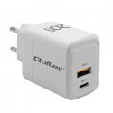 Qoltec 100W GaN seinalaadija | 5-20V | 1,5-5A | 2 x USB-C PD | 1 x USB QC 3.0 | Valge