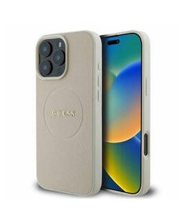 Guess Grained Ring MagSafe do iPhone 16 Pro Max beżowy