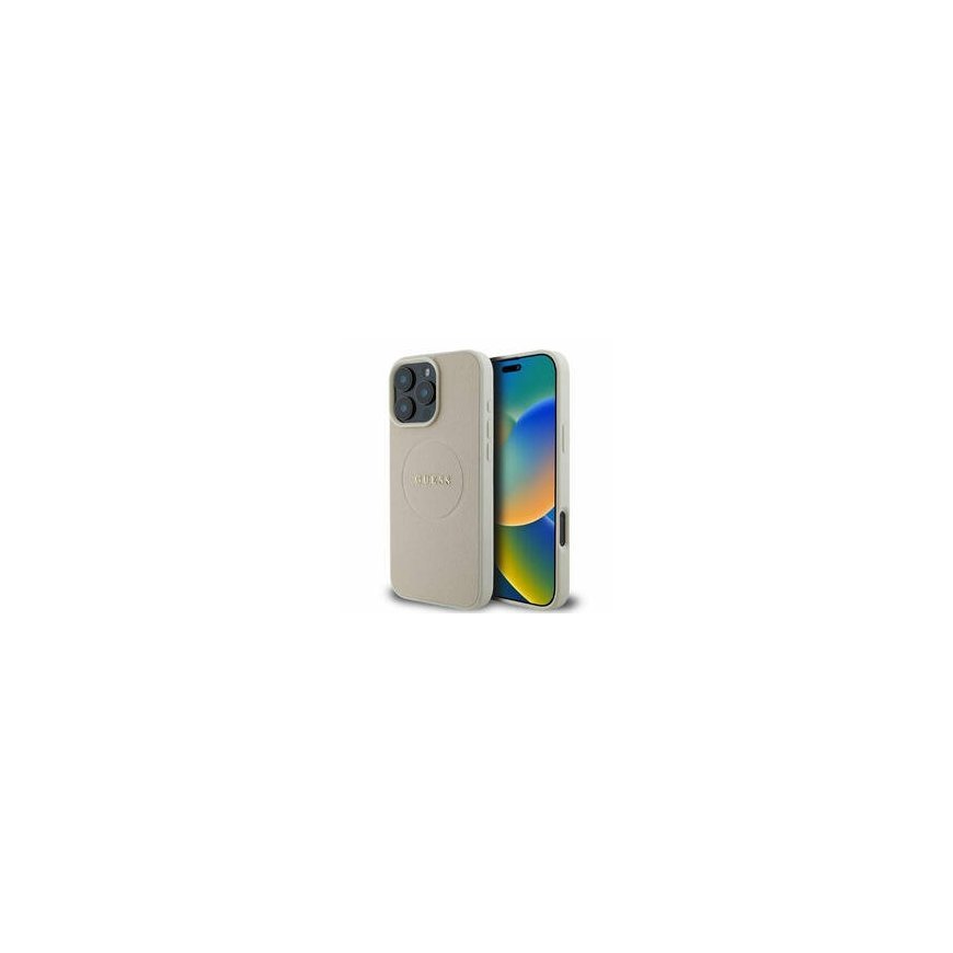 Guess Grained Ring MagSafe do iPhone 16 Pro Max beżowy