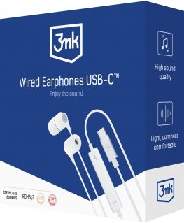 3MK Wired USB-C Kõrvaklapp Juhtmega ühendatud Kõrvasisene Kõned/muusika USB tüüp-C Valge