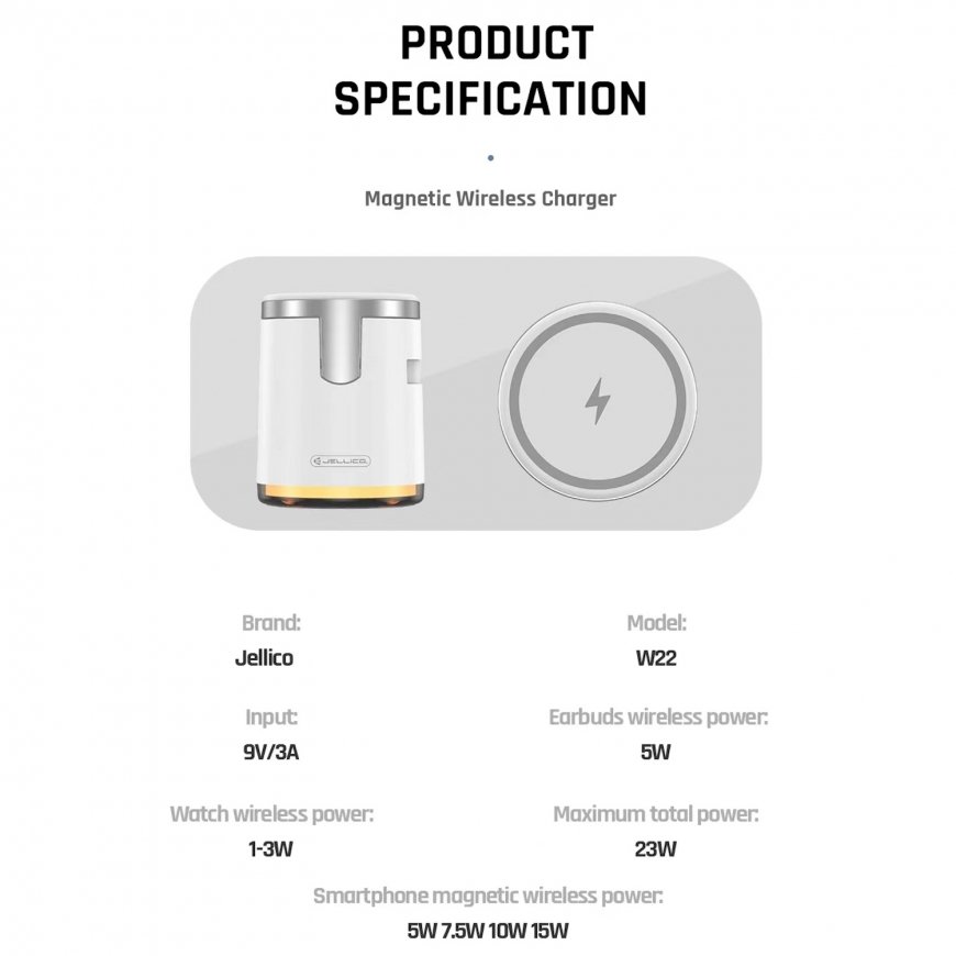 Jellico W22 4в1 Беспроводная станцыя зарядка Magsafe 15W iPhone – 4
