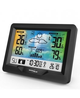 GreenBlue wireless weather station, color, with DCF system, moon phases, barometer, calendar, power adapter, GB540N