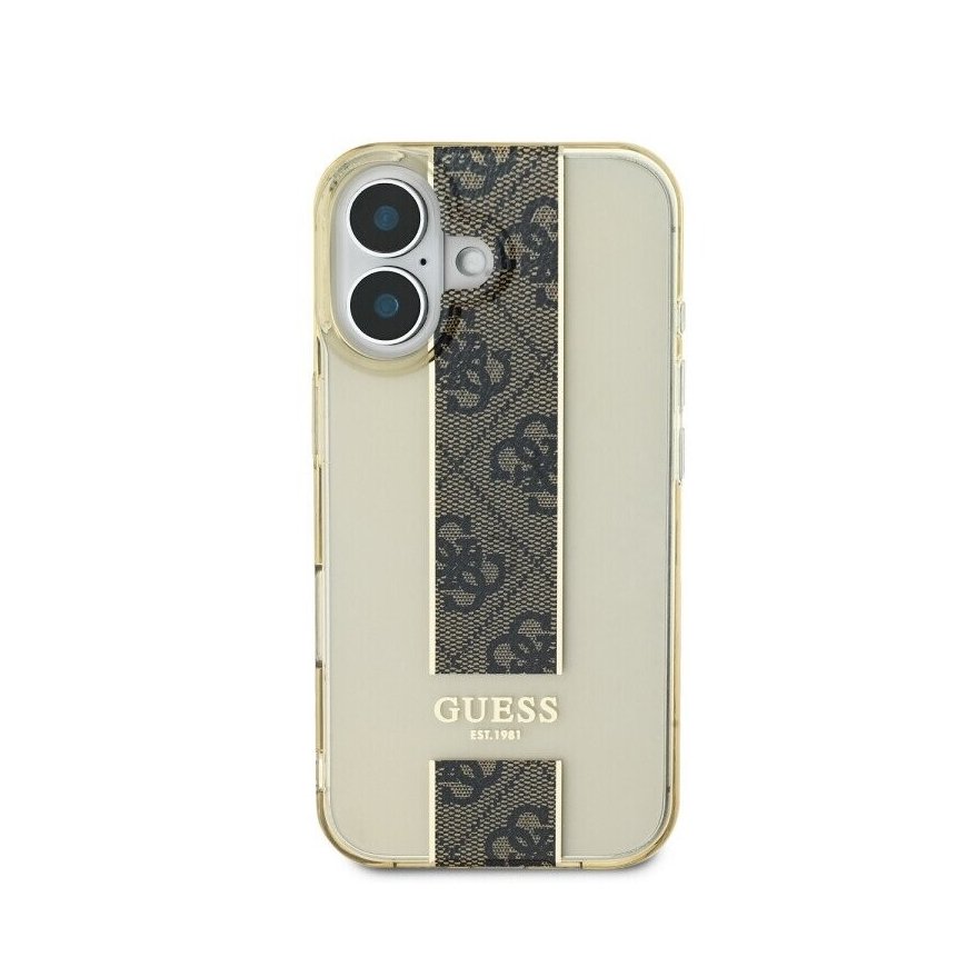 Guess IML Middle 4G Stripe Case for iPhone 16 Brown