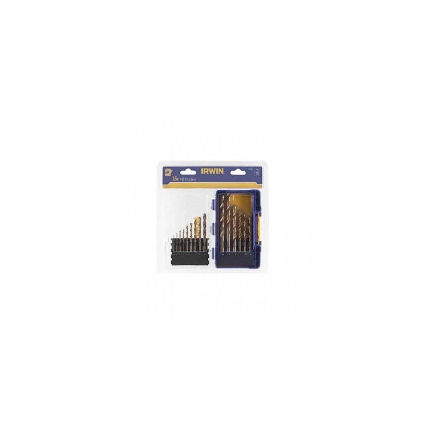 IRWIN SET 15pcs. HSS TiS 1.5mm, 2mm, 3.5mm, 4mm, 4.5mm 5mm, 5.5mm, 6mm, 6.5mm, 7mm, 8mm, 9mm, 10m