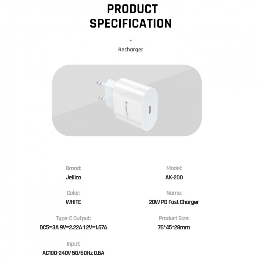 Jellico AK-200 PD 20W Умное зарядное устройство для iPhone и iPa – 5