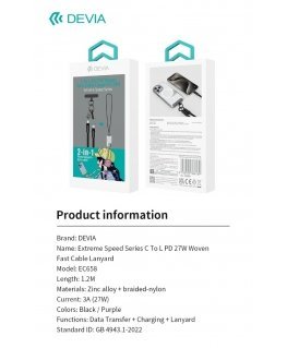 Devia 2in1 Lanyard 27W USB-C - Lightning Cable 1.2m