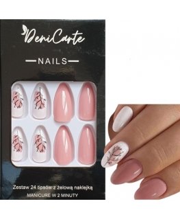 Pink Deni Carte Tipsy - sztuczne paznokcie, komplektas 24 vnt, różne wzory - Rožinė Baltas | Różowo-Baltas