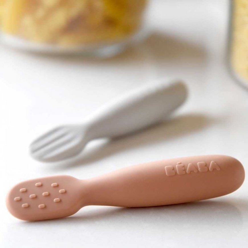 BEABA 2 VNT. SILIKONINIŲ ŠAUKŠTELIŲ RINKINYS +4 MĖN, TERRACOTTA/VELVET Pilkas – 3