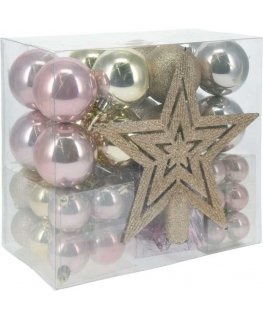 Christmas Gifts Set 54 ELEMENTY DO DEKORACJI BOMBKI CZUBEK CHAMPAGNE Pink