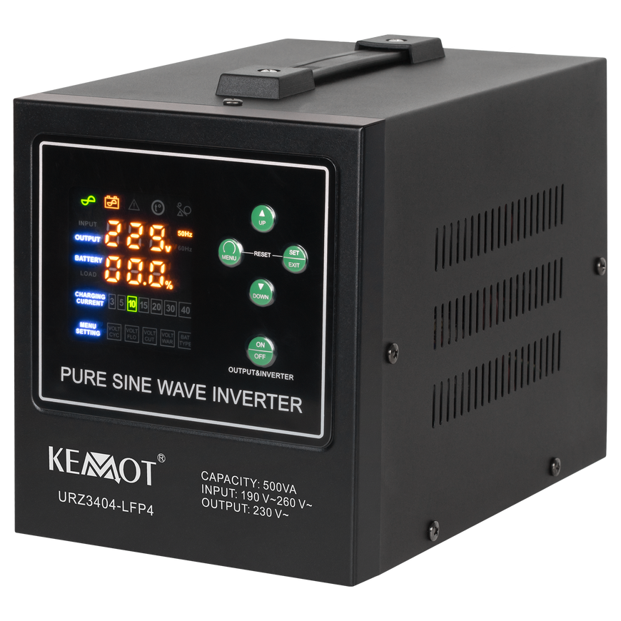 KEMOT PROsinus-500-LFP4 emergency power inverter with pure sine wave and charging function 12V 230V 500VA/300W
