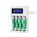 USB battery charger for DELTACO 4xAA/AAA Ni-MH/Ni-Cd batteries, 4x AAA batteries included, white / C704A4-4xAAA
